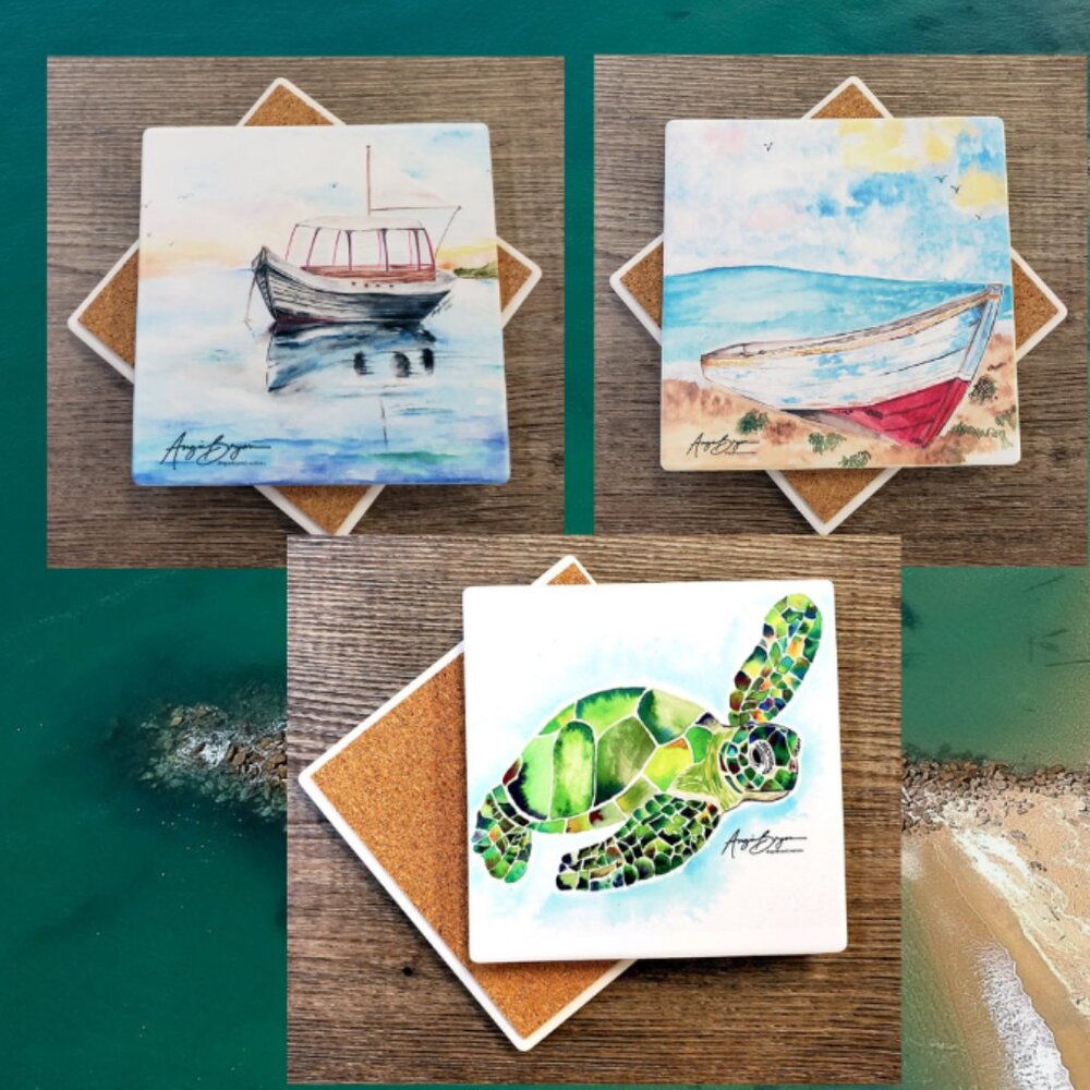 Ocean Sandstone Coasters by Angie Bryan of Angie Bryan Creations